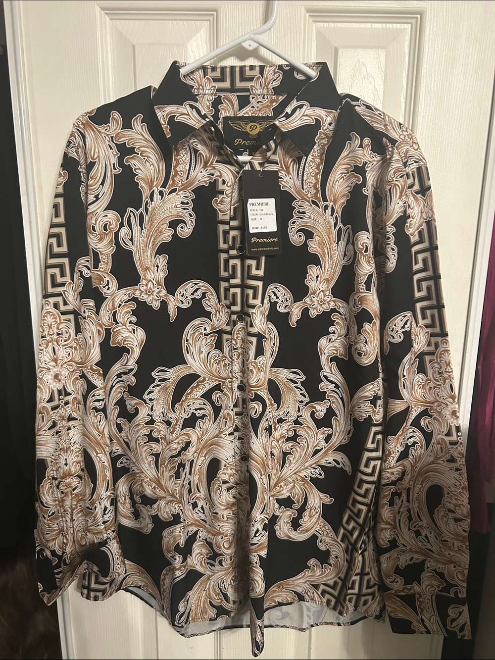 Premier designs Men's Black and Gold Ornate Long-Sleeve Shirt
